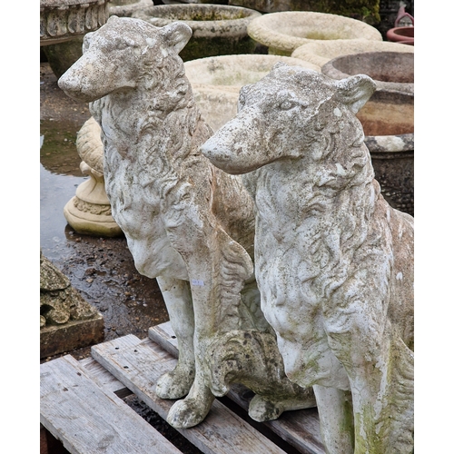 50 - Pair of reconstituted stone statues of seated Borzois dogs, H 74cm x W 34cm x D 60cm (2)