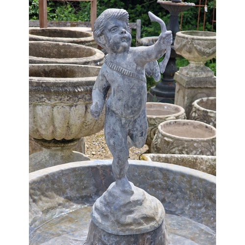 52 - Weathered reconstituted stone bird bath with lead lined bowl raised on an octagonal column, surmount... 