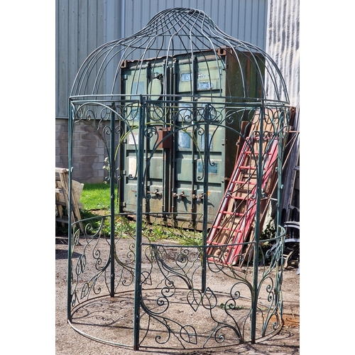 56 - Vintage cast metal gazebo with scrolled detail and spiral dome top, H 260cm x W 180cm