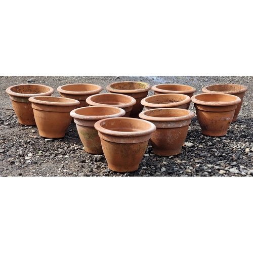 60 - Set of twelve terracotta pots with incised Greek key detail, H 23cm x W 31cm (12)