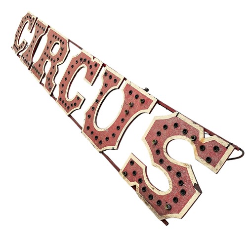 2 - Zippos Circus - A very large ' CIRCUS ' illuminating wall mounting sign, metal framed, with glittery... 