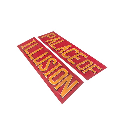 15 - Zippos Circus - ' Palace of Illusion ' large two-part board  circus sign, with yellow letting on a g... 