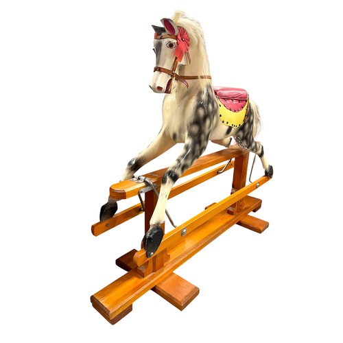 54 - A Leeway vintage painted wooden rocking horse, with makers labels, H 106cm x L 132cm