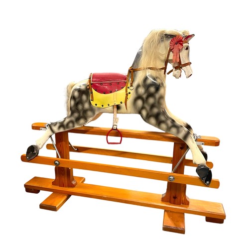 54 - A Leeway vintage painted wooden rocking horse, with makers labels, H 106cm x L 132cm