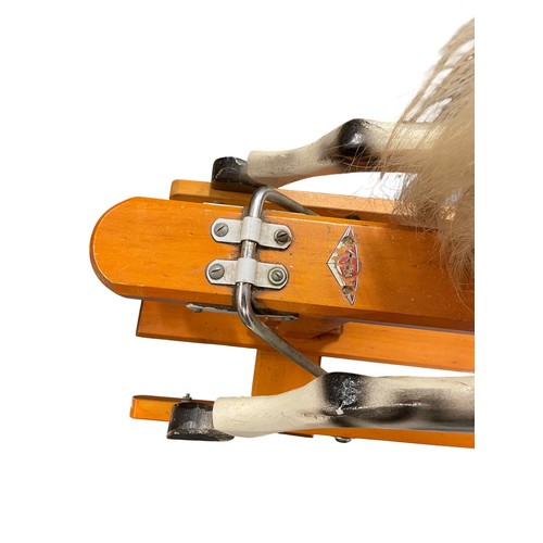 54 - A Leeway vintage painted wooden rocking horse, with makers labels, H 106cm x L 132cm