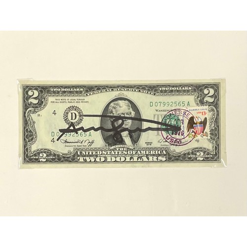 7 - Andy Warhol (American, 1928-1987) - Signed 2 Dollar Bill (1976), hand-signed in black ink, with COA ... 