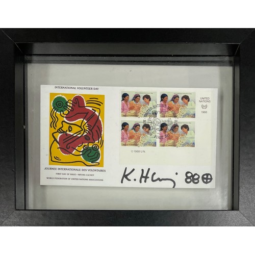 15 - Keith Haring (American, 1958-1990) - U.N. International Volunteer Day first day cover (WFUNA), 1988,... 
