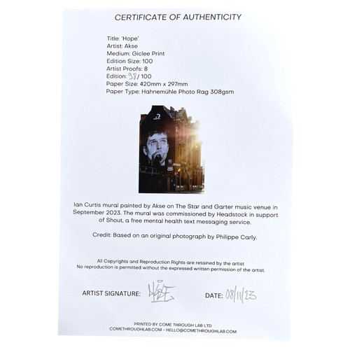 60 - Akse P19 (Manchester-based street artist) - Hope (Ian Curtis, 2023), digital photographic giclee pri... 