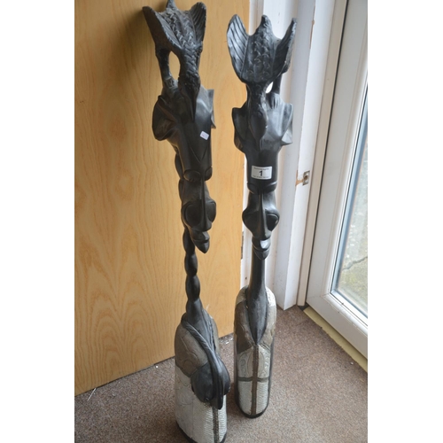 1 - 1m height Pair of Wooden and metallic sankofa male and female floor figures