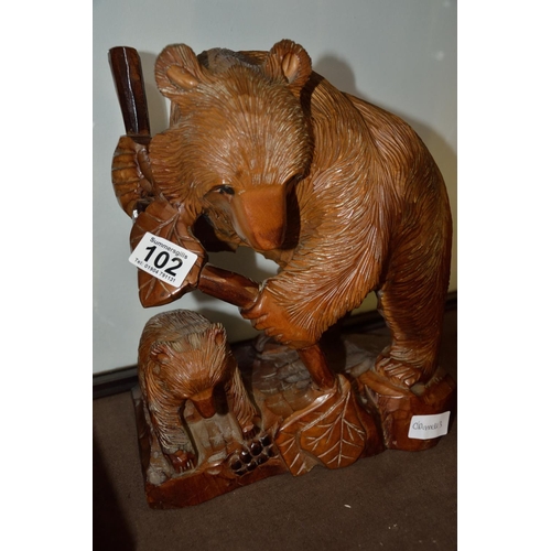 102 - Bavarian bear & cub carved figure