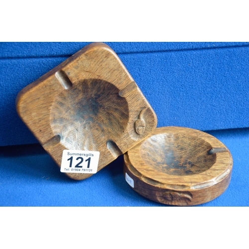 121 - Pair of Acornman oak ashtrays