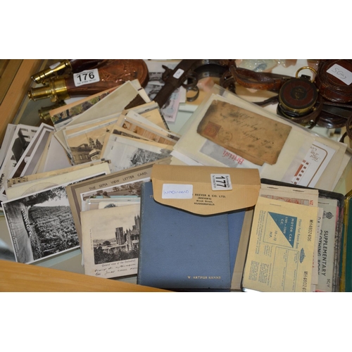 177 - Collection of vintage topographical postcards, books and fuel ration card