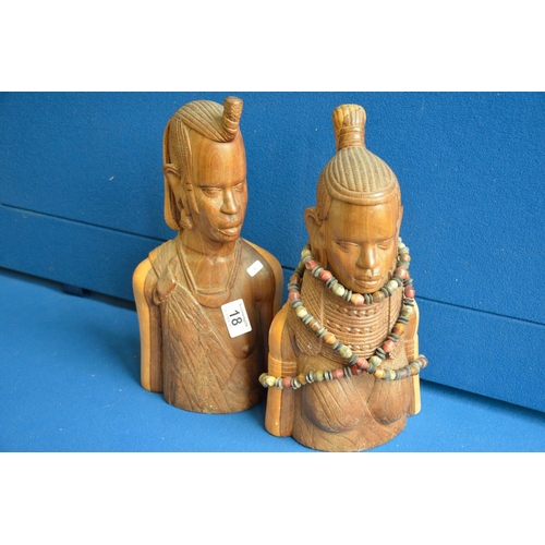 18 - Pair of carved African busts