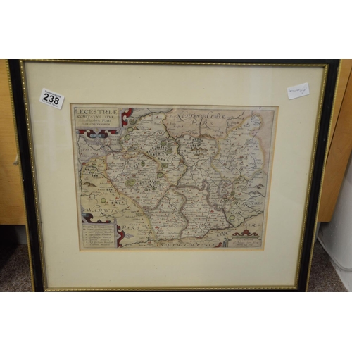 238 - Framed antique map of Leicestershire