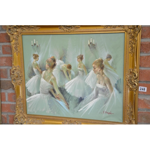 248 - Oil painting of ballerinas by V Varani