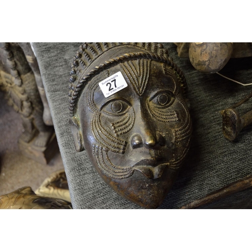 27 - Early 20th Century Benin Bronze Tribal Mask