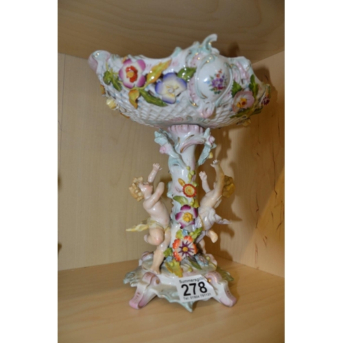 278 - Cherub and floral derailed pedestal vase