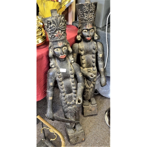 30a - Pair of Wooden Indian/Nepalese floor guardians