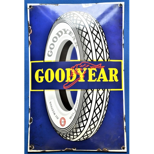 32 - Goodyear All weather curved enamel sign