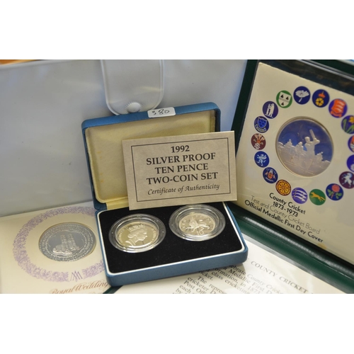 380 - County Cricket 1873 - 1973 First day cover and Silver proof ten pence coin set