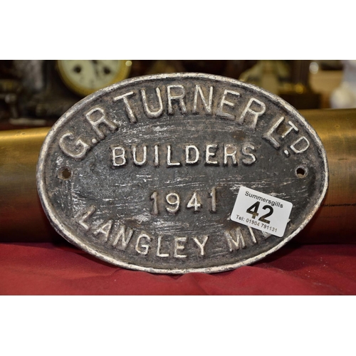 42 - GR Turner 1941 Railway builders cast iron sign