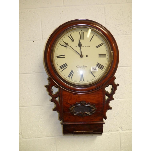 566 - Antique Mahogany wall clock Griffith & Son Denbigh