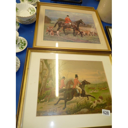 628 - 3 Hunting prints - 1 signed A G Haigh 1931 & 2 dog pictures