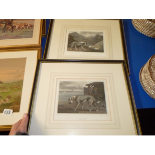 628 - 3 Hunting prints - 1 signed A G Haigh 1931 & 2 dog pictures