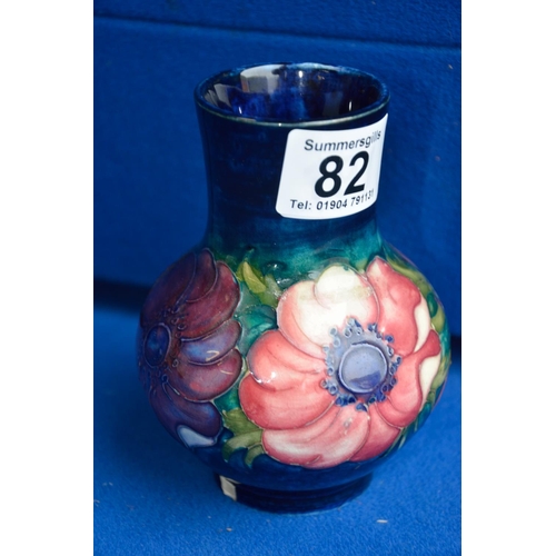 82 - Moorcroft blue, purple and pink Anemone vase 12.5cm height