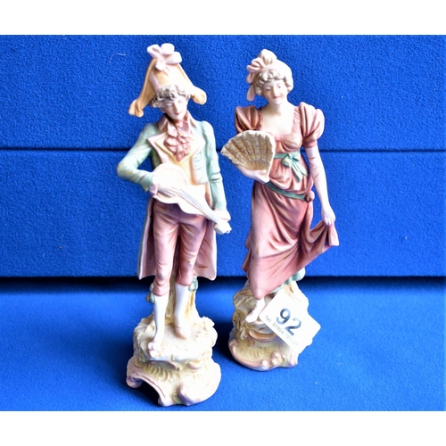 92 - Pair of small Royal Dux art nouveau figures 23cm height