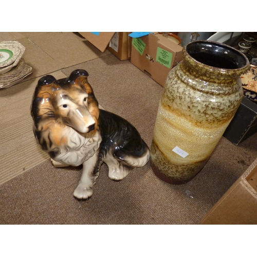 929 - Large Collie dog figure and Germany vase