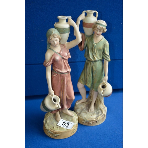 93 - Pair of Royal Dux water carrier figures 29cm height