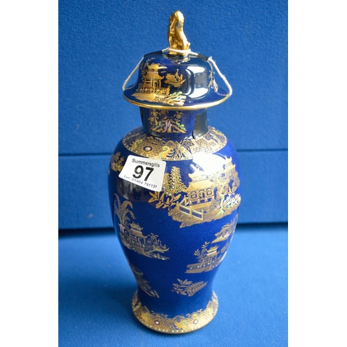 97 - W&R Carlton Ware blue lustre lidded pagoda vase excellent condition