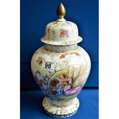 98 - Continental Meissen lidded floral vase 34cm