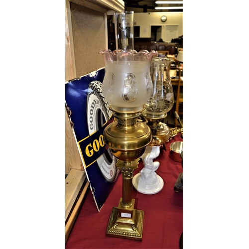 74a - Brass column oil lamp 79cm height