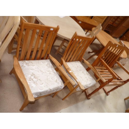 779 - 3 x pine armchairs