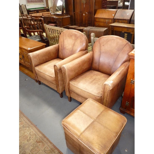 803 - 2 x Leather lounge chairs and stool