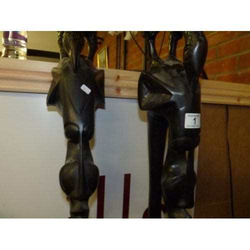 1 - 1m height Pair of Wooden and metallic sankofa male and female floor figures