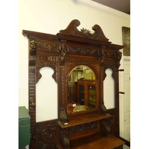 506 - 1.4 x 2.4m Oak 'Greenman' hall stand