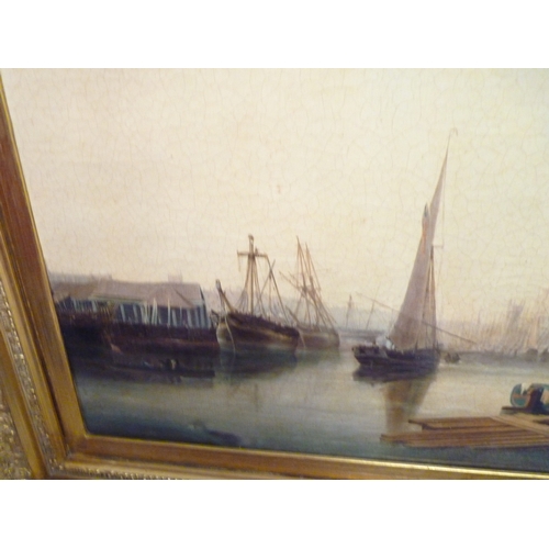 400m - Oil painting of a ship scene in gilt gold frame size is 16 inches x 20 inches.