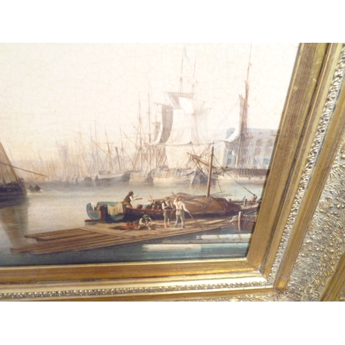 400m - Oil painting of a ship scene in gilt gold frame size is 16 inches x 20 inches.