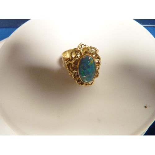 400b - Large black OPAL ring very rare 18ct , black Opal 10ct stone in heavy basket setting size P