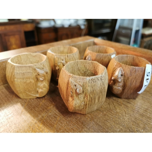 145 - Set of Five Mouseman Yorkshire Oak Napkin Rings