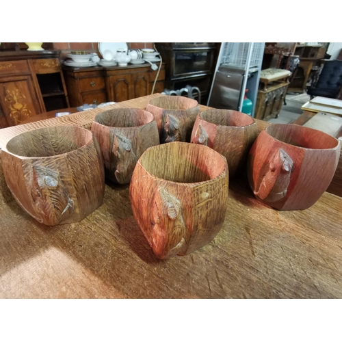 151 - Set of Six Mouseman Yorkshire Oak Napkin Rings - 5cm high