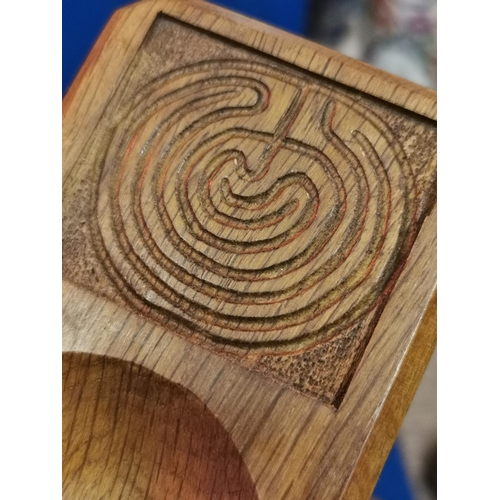 155 - Yorkshire Oak Ashtray w/maze motif - Mouseman Interest