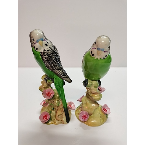 15 - Beswick 2X Green Budgies 1217 & 1216 18cm EXC