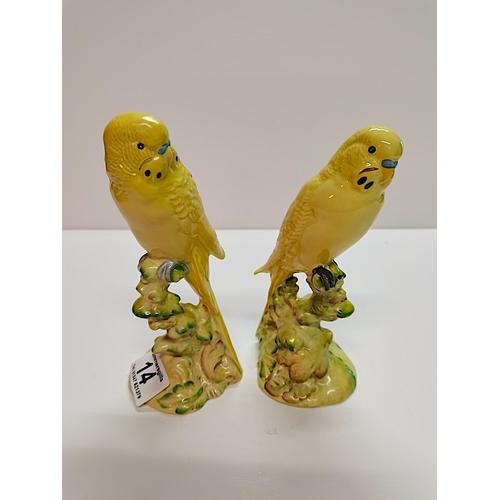 14 - Beswick 2X Budgies (yellow) 2357 18cm 1216 & 1217 EXC