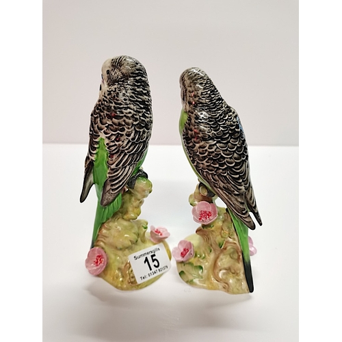 15 - Beswick 2X Green Budgies 1217 & 1216 18cm EXC