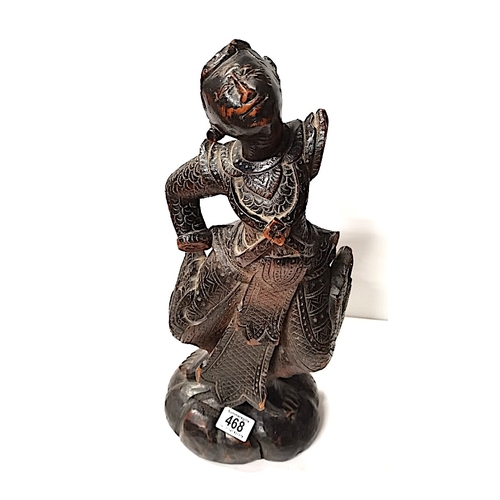 468 - An early Oriental Wooden Warrior 46cm