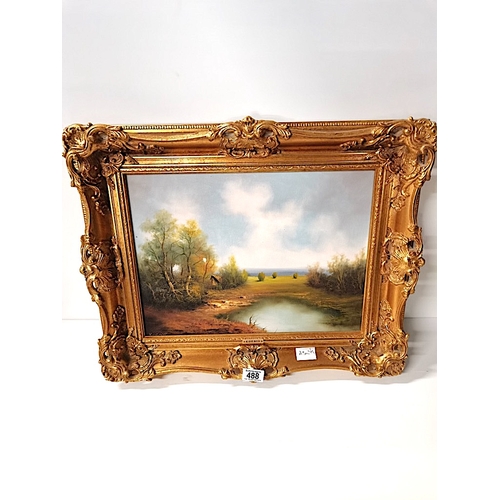 488 - A pair of 20th century oil paintings by Koenig with carved gold gilt frames excellent condition... 